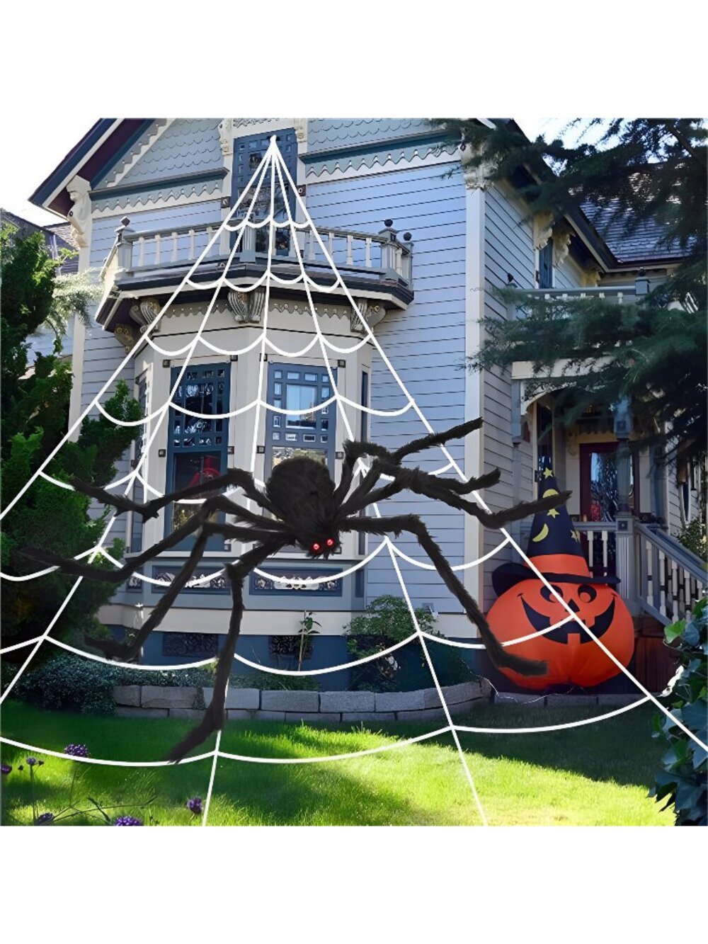 200" Halloween Spider Web + 59" Giant Spider Decorations Fake Spiders with Web